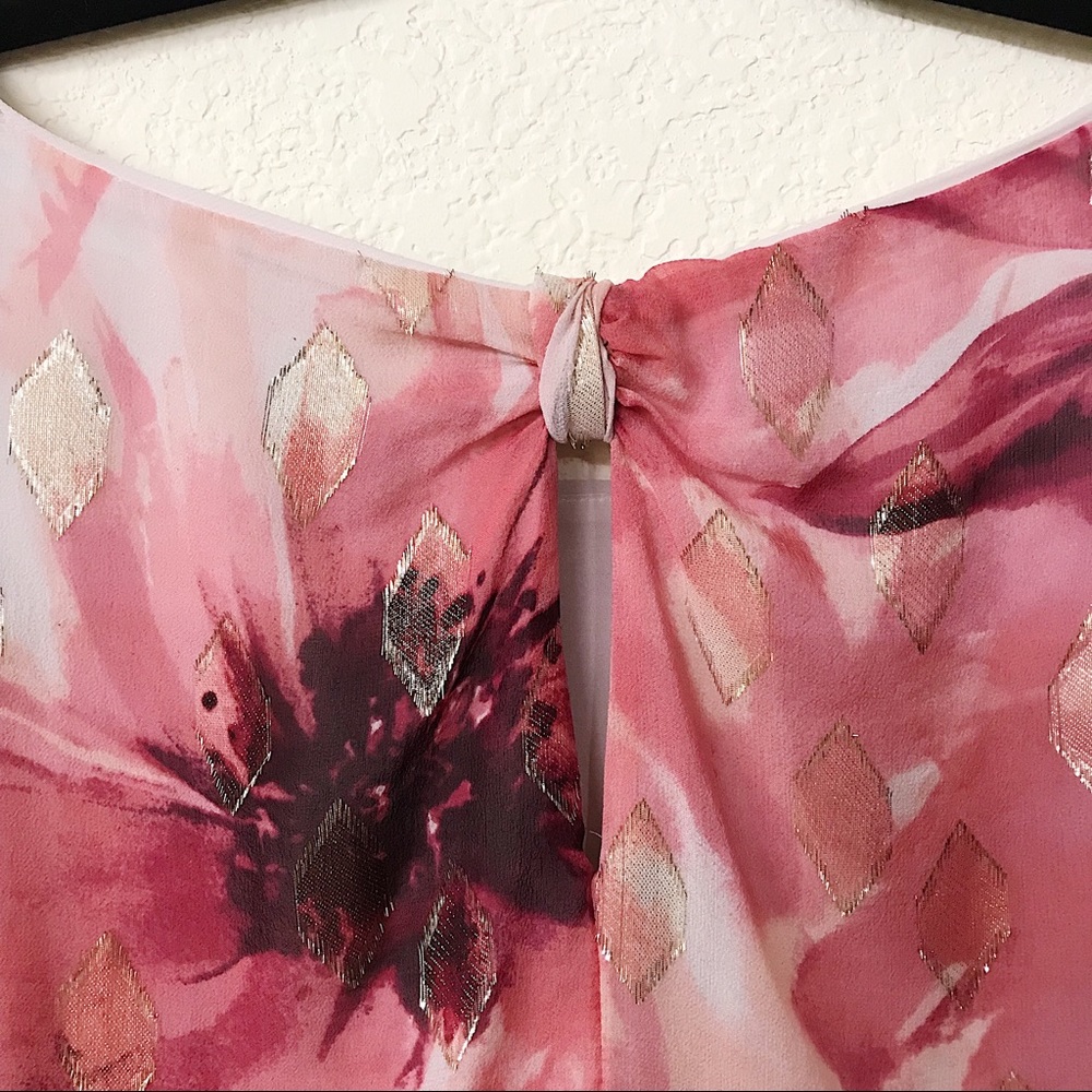 White House Black Market Pink Floral Silk Blouse - Picture 4 of 5